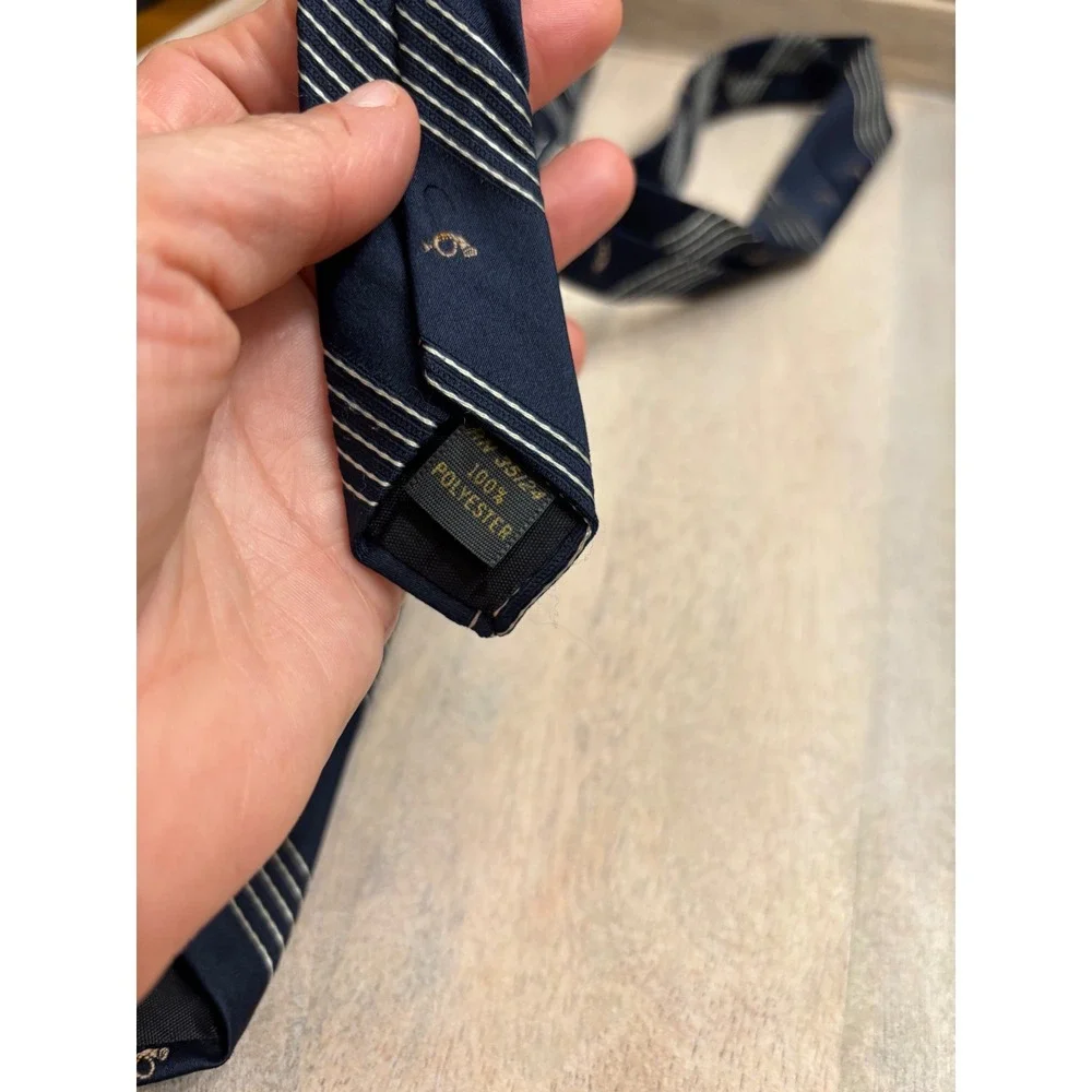 Burlington Gent Mens Navy Blue Striped Crest Pattern Polyester Necktie